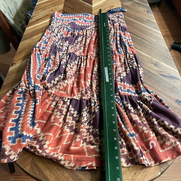Chaps Skirt Southwestern Tiered Midi Sz Petite Small Pullon NO SLIT Modest New‎ - Picture 3 of 6